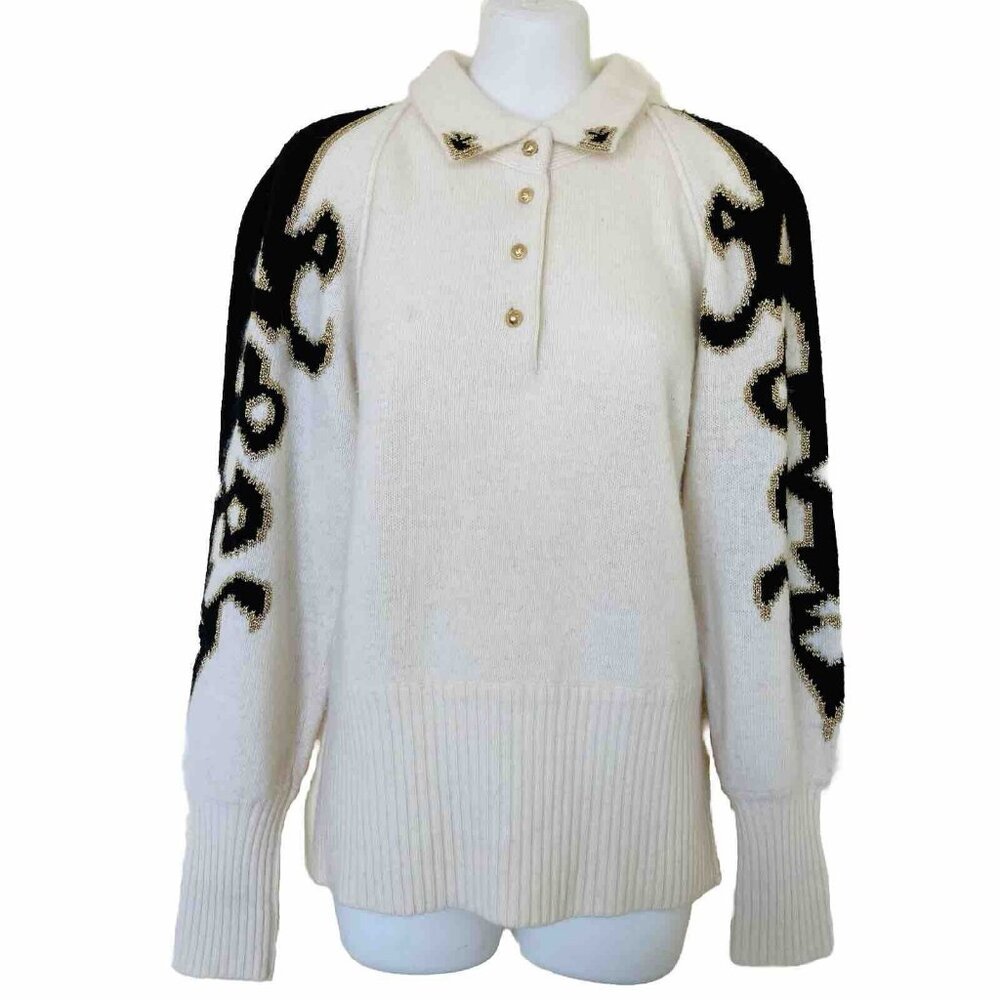 Bianca Lambswool & Angora Knit Pullover Sweater Vintage Black & Gold Shoulders